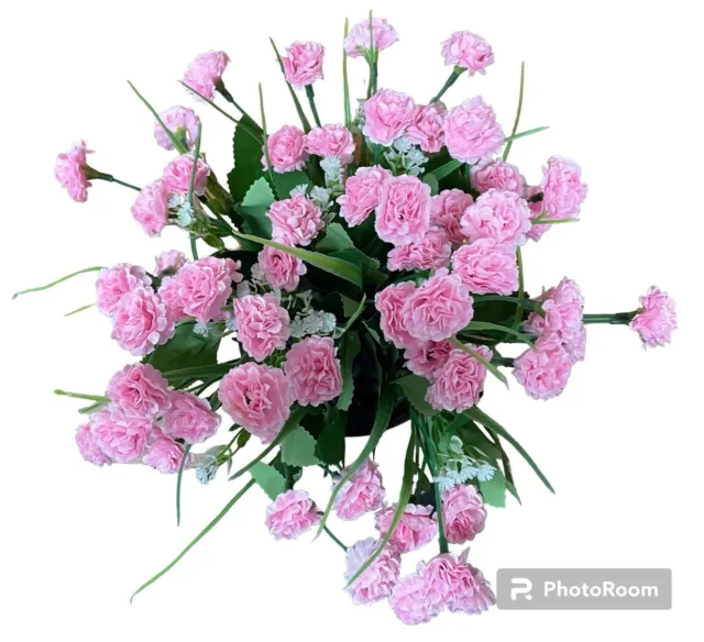 Artificial flowers Grave Pot. Mini Pink Carnations & Grasses 011