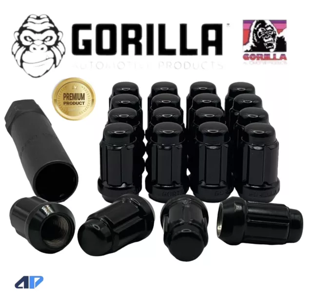 20 Gorilla 6 Spline Tuner Acorn Lock 12x1.50 Black Lug Nuts With Key  Wheels Rim