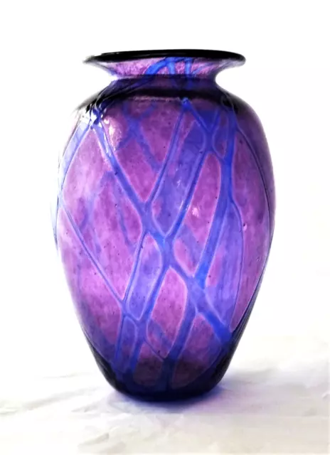 Sanyu - Amethyst and Cobalt Veined Threading Art Glass Vase - signed c 1961