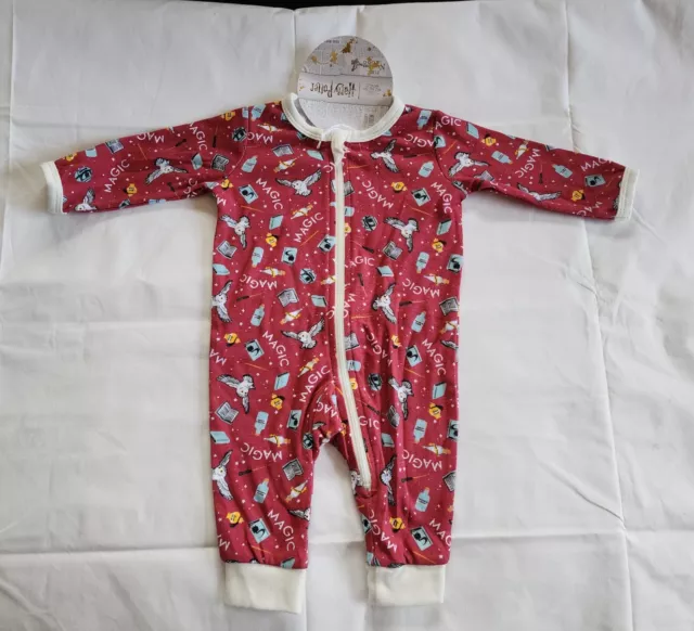 Harry Potter Baby Maroon Printed Long Sleeve Zip Romper Bodysuit Size 0000 New