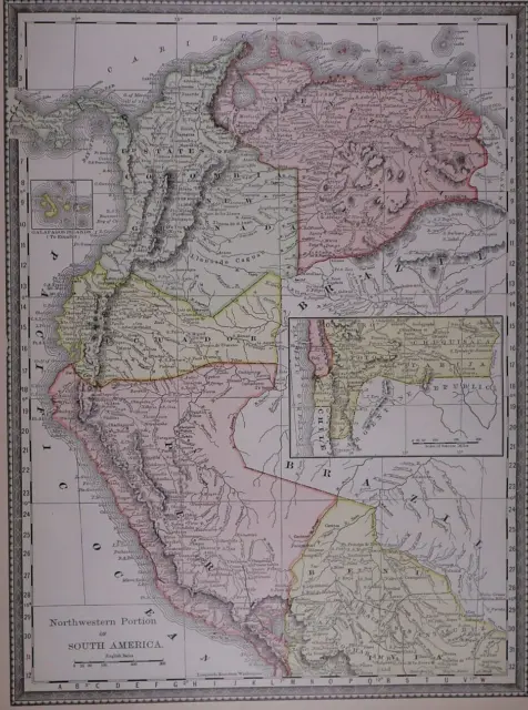 1882 (15"x11") R. McNally Atlas Map ~ UNITED STATES of COLUMBIA, VENEVUELA, PERU