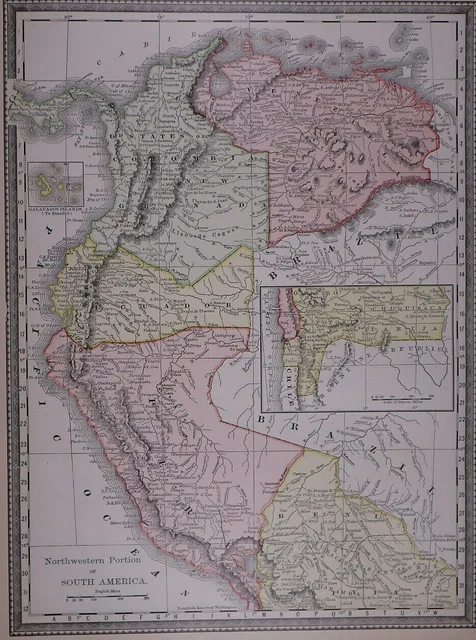 1882 (15"x11") R. McNally Atlas Map ~ UNITED STATES of COLUMBIA, VENEVUELA, PERU
