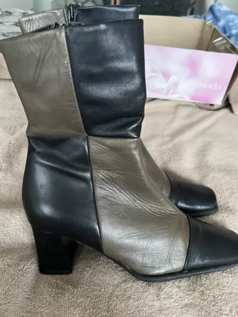 LADIES PAVACINI INTERNATIONAL Ankle Boots Size 4 Green Black Leather Square Toe 15.00 PicClick UK