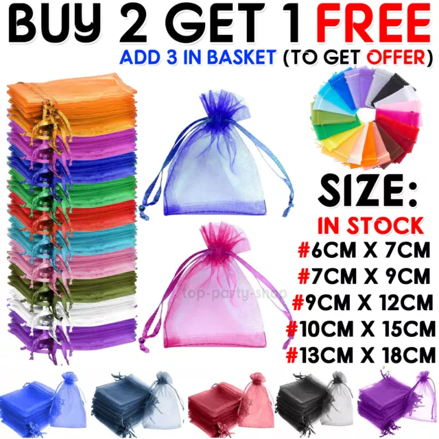 25 & 50 Large Small Organza Bags Wedding Party Favour Gift Candy Jewellery Pouch