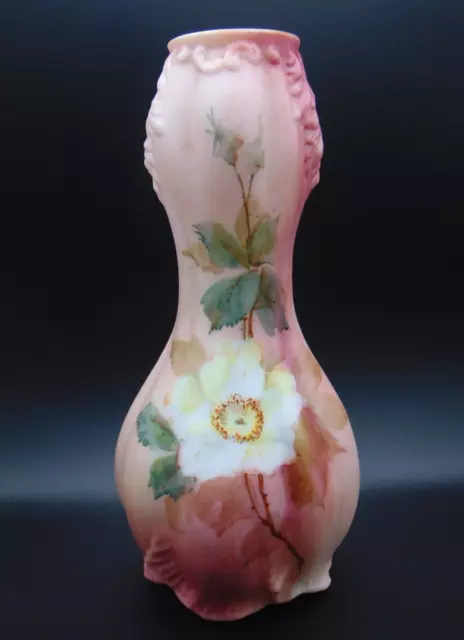 Antique Mt Washington Pink Hand Painted Japanese Camellia Floral Art Glass Vase