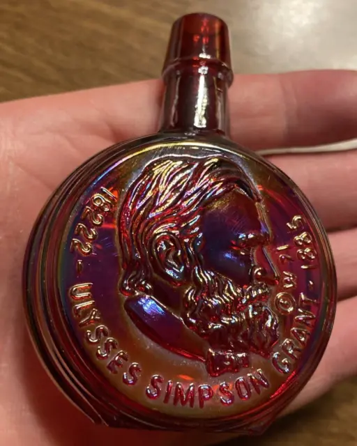 Vintage Wheaton Ulysses S. Grant Red Carnival Glass Miniature Glass Bottle 3”