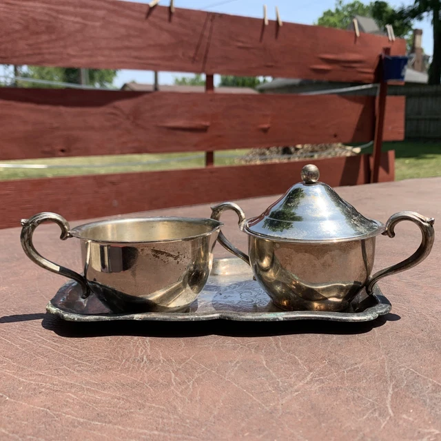 English Silver Manufacturing Corp. Sugar Bowl with Lid and Creamer Set USA