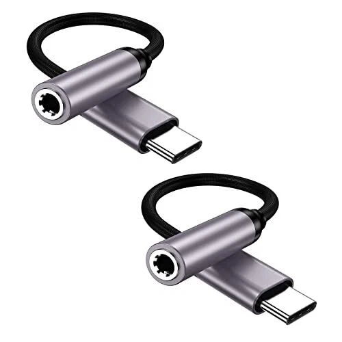 2 Pack USB C to 3.5mm Headphone Jack Adapter AUX Audio Dongle Cable Cord