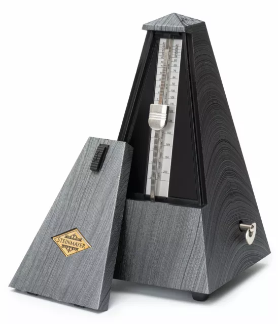 Metronom Mechanisch Taktgeber Pendel Tempo Pyramide Glocke Holz Optik Grau
