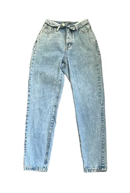 Missguided 90s Style Button Fly High Rise Light Wash Blue Mom Jeans size 2