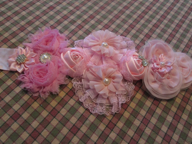 Hand Made Pink Satin Belt Sash Rhinestones Jewelry Lace Tulle