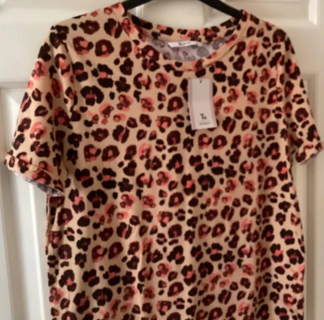 TU - Dark Beige & Coral Short Sleeve top Animal Print Top Size 10 - BNWT