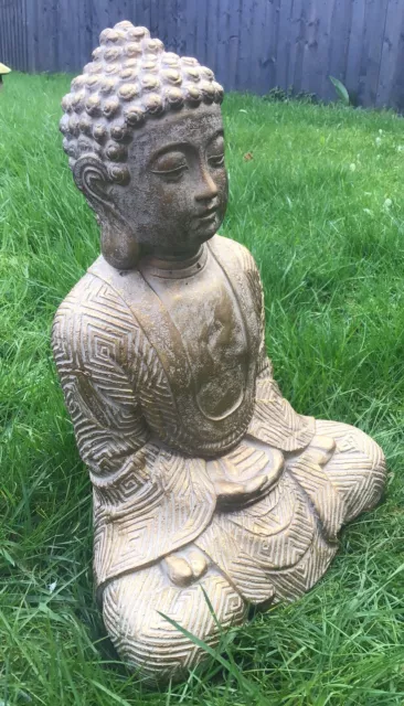 Large Stone Concrete Statue 15inch Gold Buddha Garden Ornament FREE POSTAGE