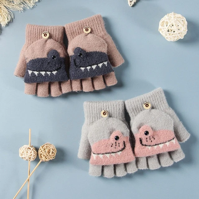 Plush Children Thick Warm Knitted Mittens Cute Kids Gloves For 5-12 Years Old