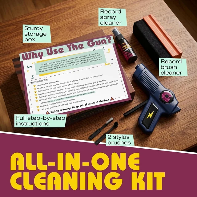 ANTI STATIC GUN Vinyl Record Cleaner Kit w/ Brush Stylus Solution ...