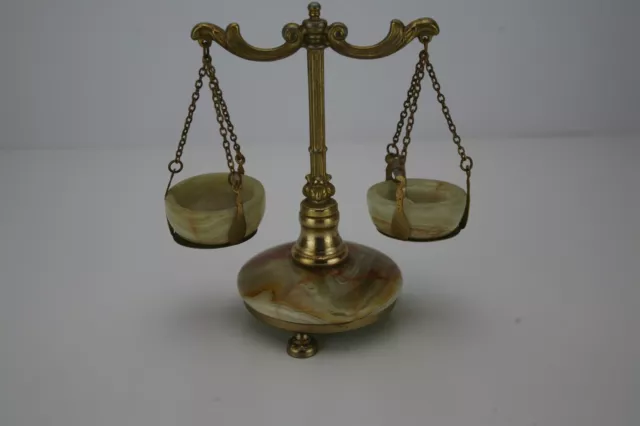 Antique Decorative Miniature Brass & Onyx Balance Scales