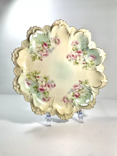 Antique Scalloped Porcelain Plate 1884-1909 Moritz Zdekauer M Z Austria Roses