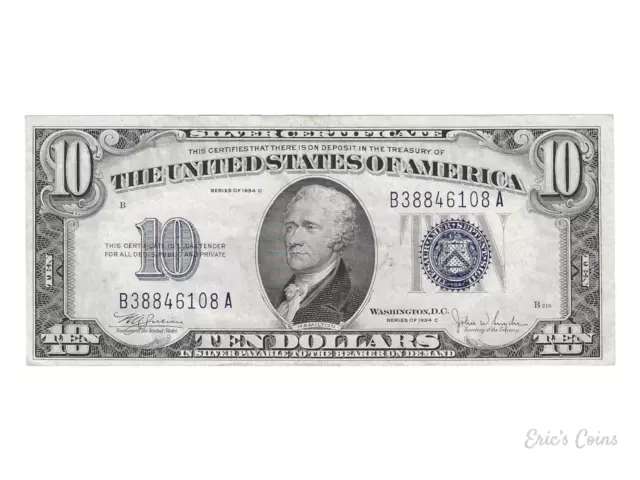 1934-C $10 Dollars Silver Certificate Blue Seal