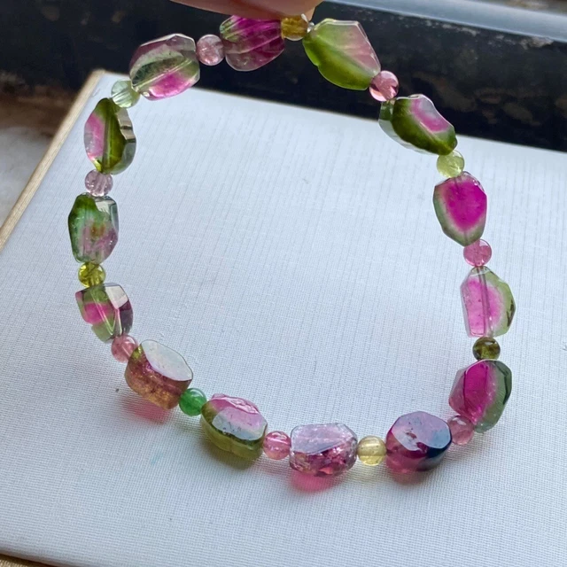 8*6.5*5mm Top Natural ​Watermelon Tourmaline Crystal Specimen Beads Bracelet