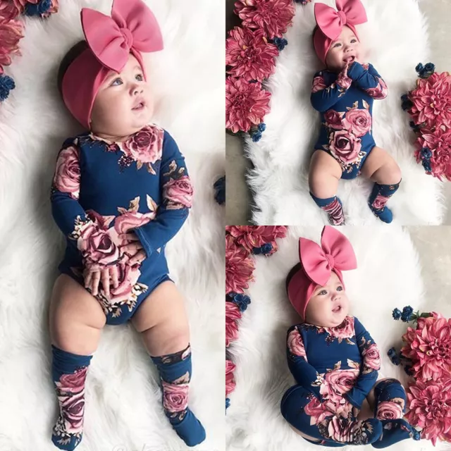 Baby Newborn Girl Flower Romper Bodysuit Jumpsuit Leg Warmer Outfits Clothes