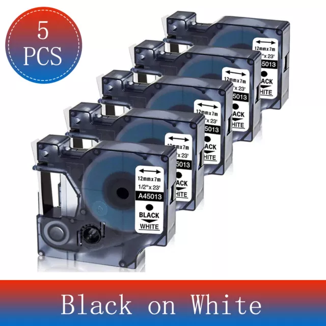 5PK Dymo D1 45013 Label Tape 12mm Black on White for LabelMananger 160 280 420P