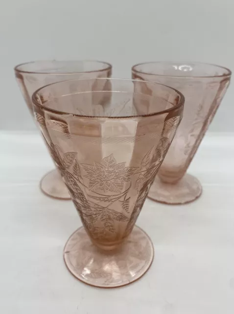 3 Vintage Jeanette Lemonade Ice Tea Tumblers Pink Poinsettia Depression Glass