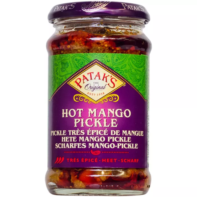 Patak's Hot Mango Pickle extra affilato 283 g mango affilato in scatola