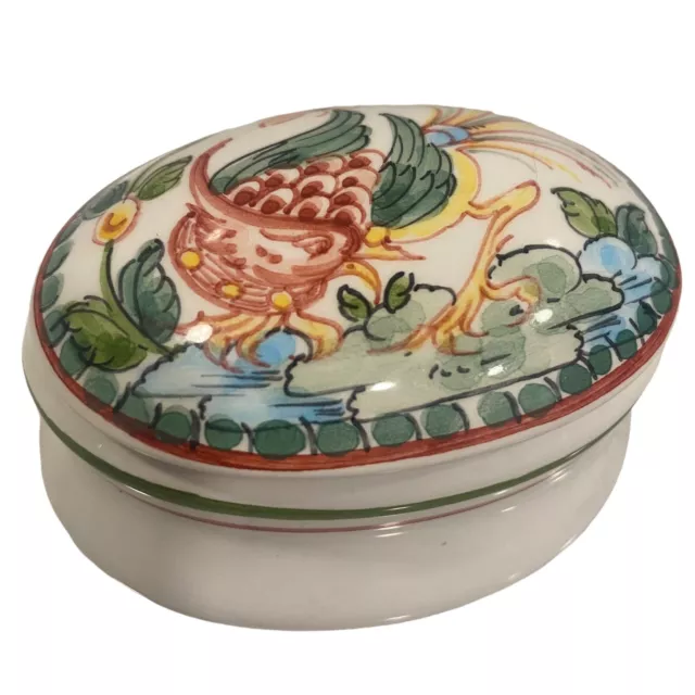 ANFORA AGUEDA Porcelain Hand Painted Lid Rooster 3" Jewelry Trinket Box Portugal