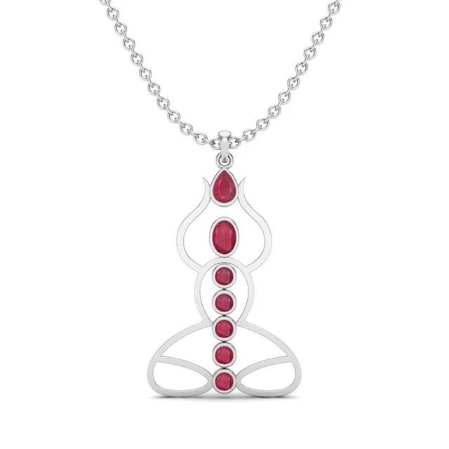 Rubin Glas Gefüllt 925 Sterlingsilber Sieben Chakra Meditation Porzellananhänger