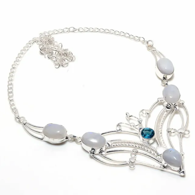 Rainbow Moonstone Gemstone Handmade 925 Sterling Silver Jewelry Necklaces Sz 18"