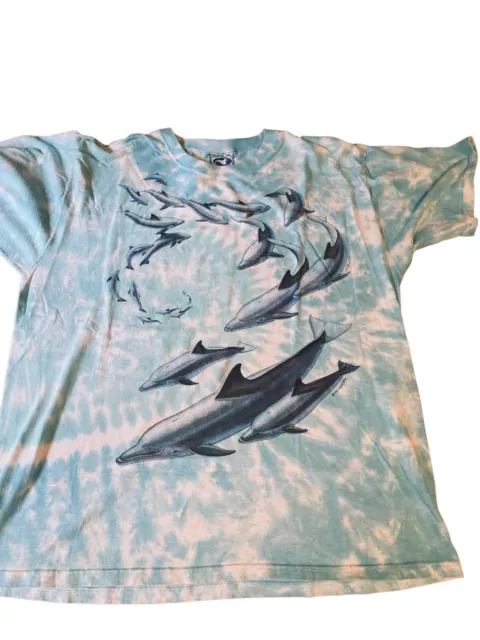 VINTAGE 90S LIQUID Blue Dolphin AOP Double Sided Tie Dye Men's T