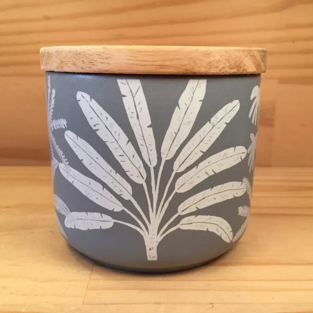 COASTAL PALM LEAVES “Blue” Pretty Little Stoneware Canister Trinket Pot with Lid 2