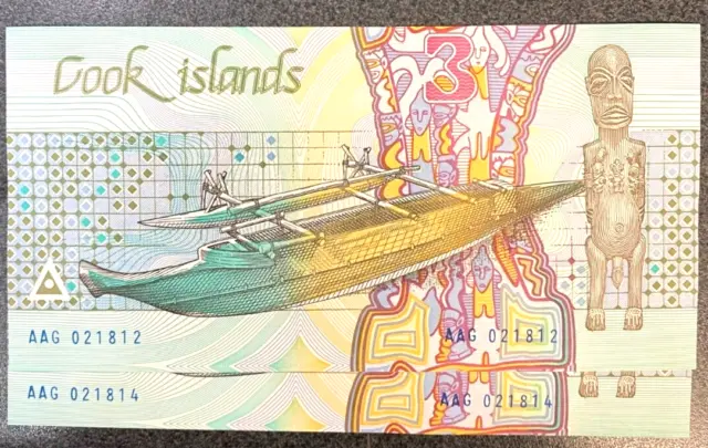 COOK ISLANDS 1992 THREE 2 x $3.00 DOLLARS NEARLY CONSEC PAIR RARE UNCIRCULATED