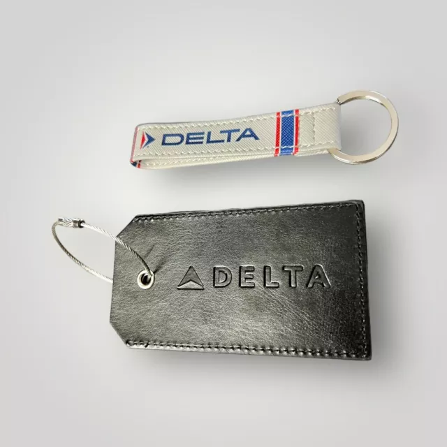 Delta Air Lines Luggage Tag Vegan Leather Strap & Black Name Tag Set Of 2 New