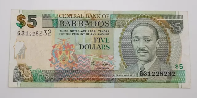 2000 - Central Bank Of Barbados - $5 Dollars Banknote, Serial No. G31 228232