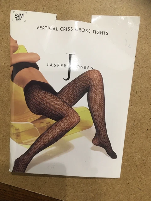 JASPER CONRAN VERTICAL Criss Cross Black Tights Small Medium