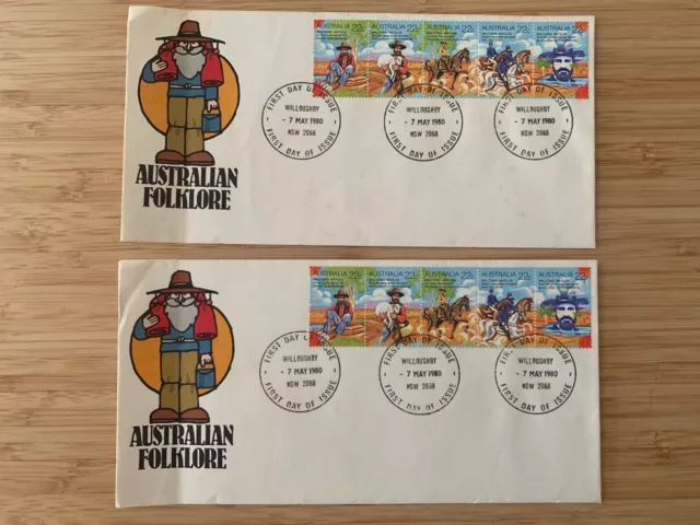 Australian Folklore (5 Stamps) 1980 First Day Cover (Willoughby NSW) x 2