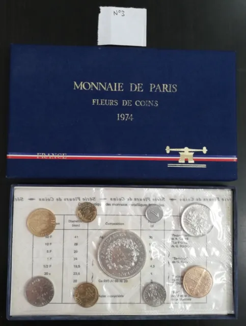 Coffret 1974 Monnaie De Paris Fleur De Coin Avec La 50 Francs Hercule 9 Monnaies