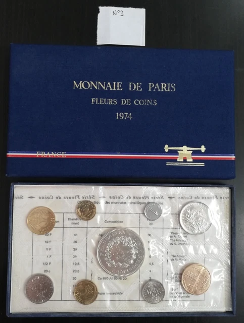 Coffret 1974 Monnaie De Paris Fleur De Coin Avec La 50 Francs Hercule 9 Monnaies