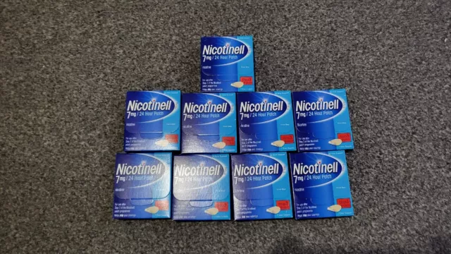 9 cajas de parches para dejar de fumar Nicotinell TTS10 7 mg.  Suministro de 7 días