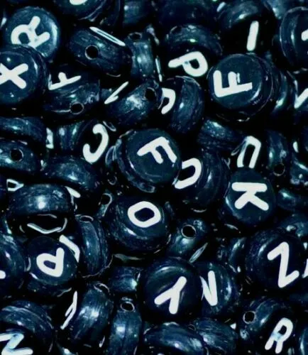 quality alphabet letter black disk beads white letter 4 x 7 mm, mixed & single