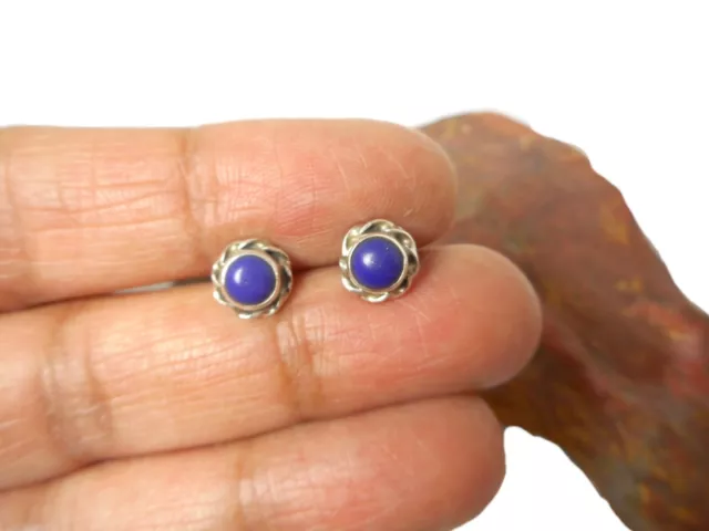 Round Blue Lapis Lazuli  Sterling  Silver  925  Gemstone  Stud Earrings  -  5 mm