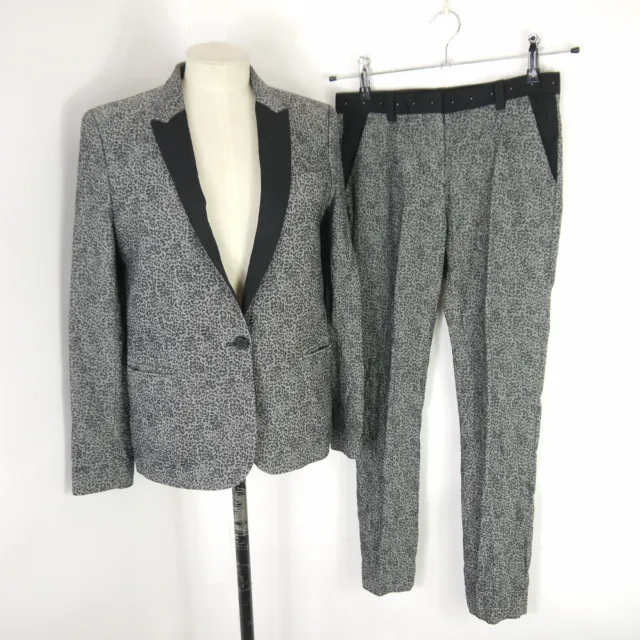 The Kooples Trousers Suit Leopard Print Grey Black Blazer Slim Fit Size 8 / 10