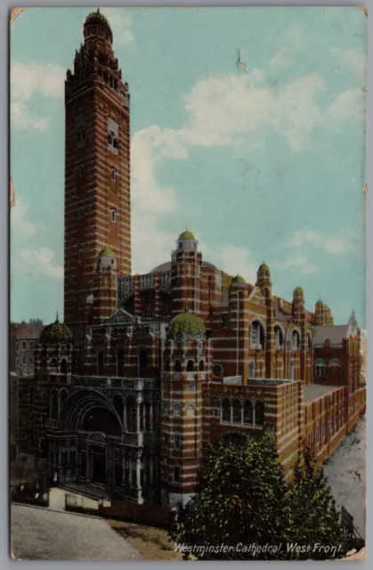 West Front Westminster Cathedral Westminster England Postcard Postmark 1908