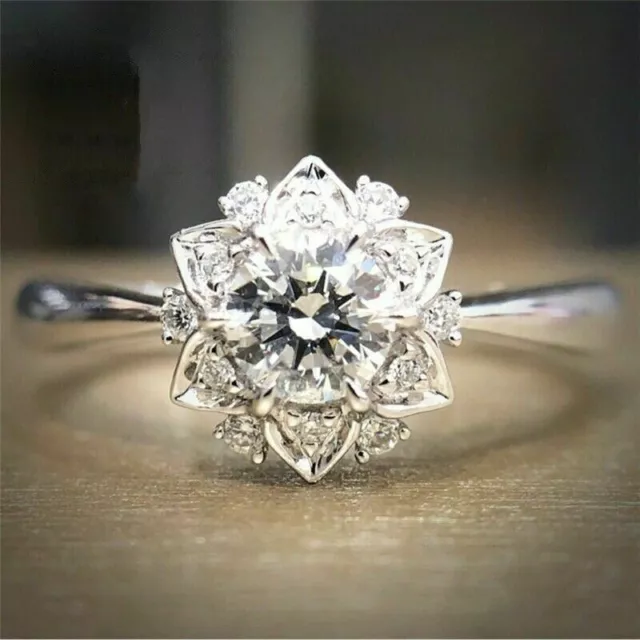 14K White Gold 2.10Ct Round Cut Lab-Created Diamond Women's Flower Wedding Ring