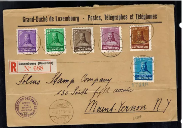 1935 Luxembourg Registered Cover to USA # B67-B72 complete set