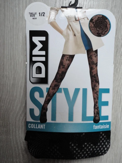 Collant Dim *Neuf* Dim Style Fantaisie Dentelle Florale Noir Taille 1/2