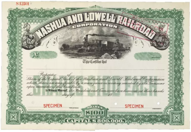 Nashua and Lowell Railroad Corporation. Stock Certificate