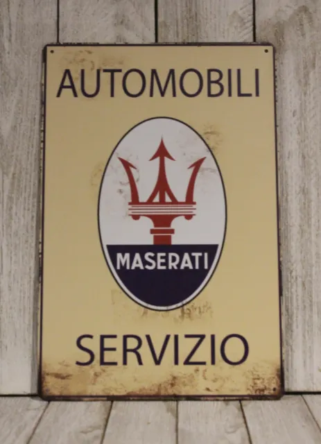 Maserati Tin Metal Sign Rustic Vintage Style Mechanic Garage Car Auto Service