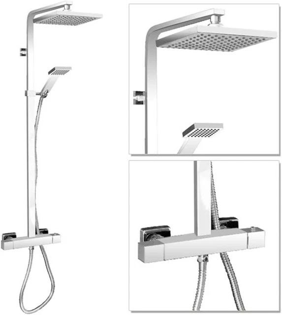 Milan Bathroom Thermostatic Chrome Mixer Shower Set with Twin Head Millan Silver